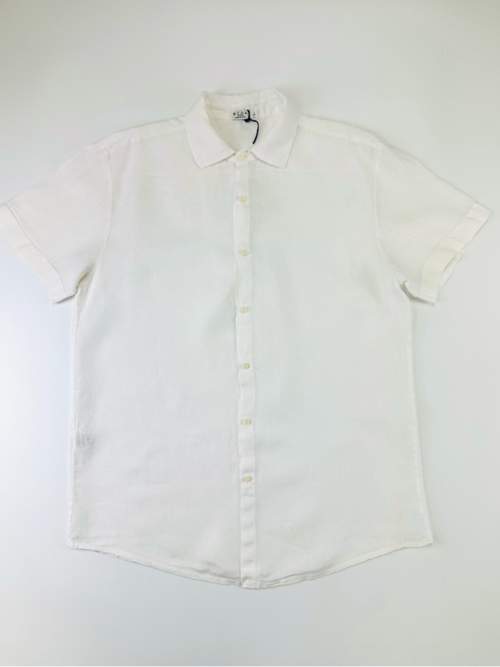 MIDA Undici Linen White Shirt Large Slim Fit Italian Minimalist Classic Summer